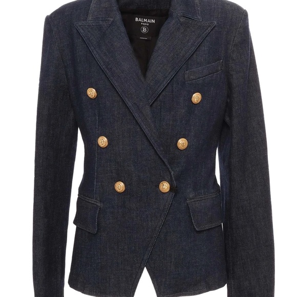 BALMAIN Kids Double-Breasted Long Sleeved Denim Blazer & Skirt Set Size 6(Girls) - Picture 3 of 10